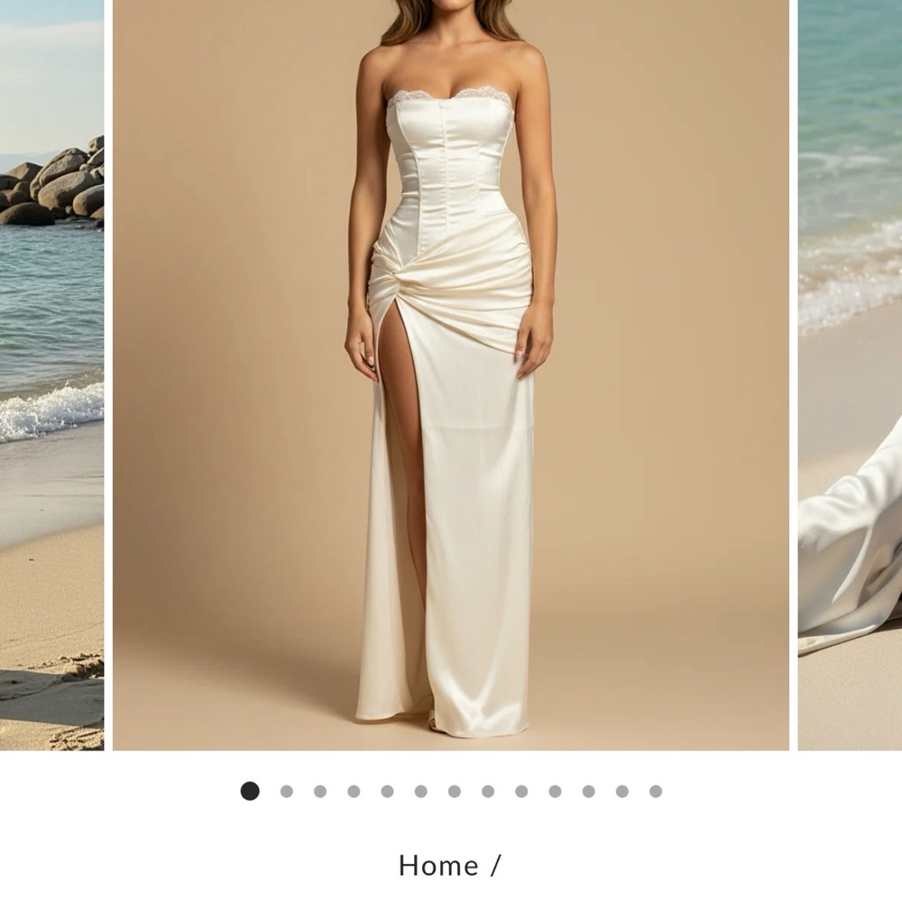 Strapless Satin Ivory Corset Gown with Side Slit